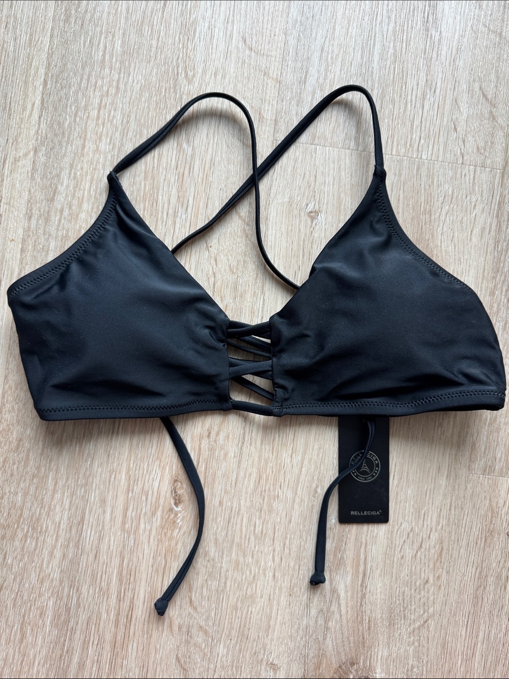RELLECIGA Black Strappy Triangle Swim Bikini Top